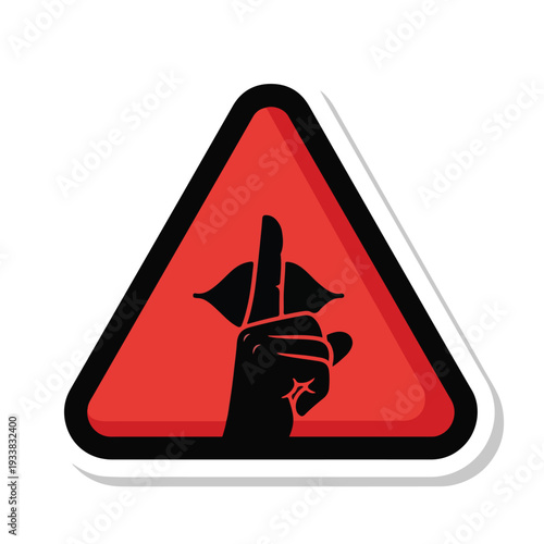 Warning sign with hand gesture inside red triangle symbolizing protest or refusal viewpoint from front