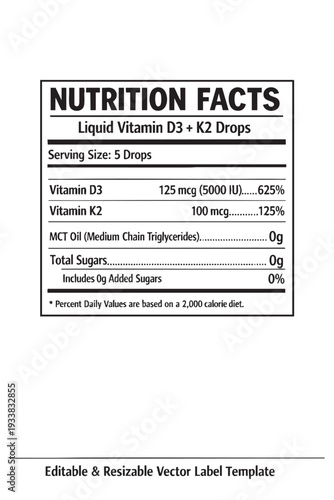 Nutrition facts label template design cutout isolated illustration on transparent background layout