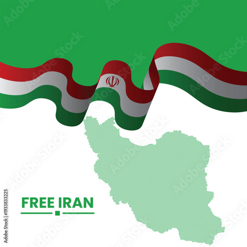 Free Iran Vector background illustration with map and flag. Iranian flag color poster with ribbon