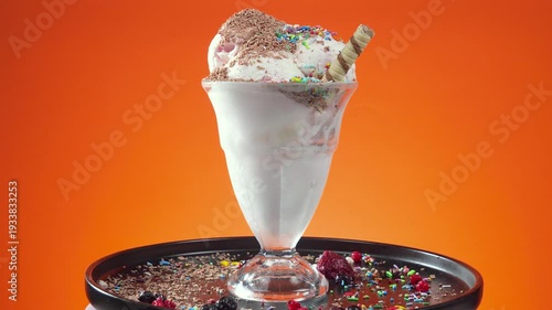 Wallpaper Mural Vanilla ice cream in a glass vase slowly rotates around its axis, against a bright background. Torontodigital.ca