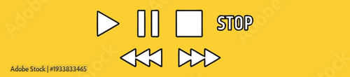 Thin outline multimedia player control icons on yellow background