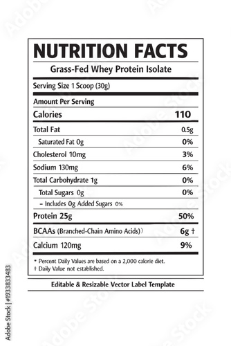 Nutrition facts label template design cutout isolated illustration on transparent background layout