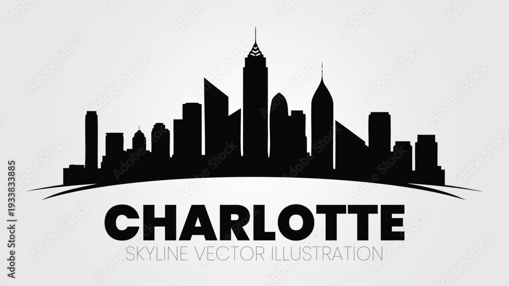 Fototapeta premium Charlotte North Carolina city skyline silhouette vector.
