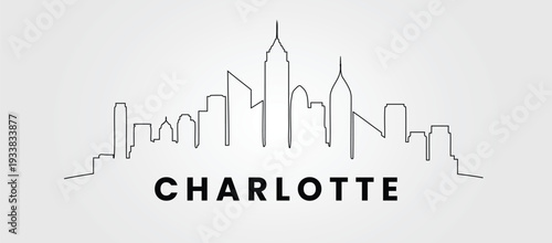 Minimalist Charlotte skyline line art illustration on a white background.