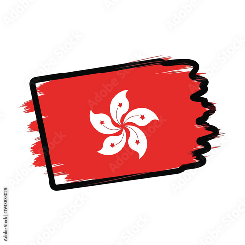 Hong Kong flag illustration with bauhinia flower emblem on red ticket stub, symbolizing culture and identity