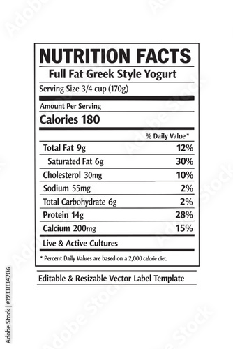 Nutrition facts label template design cutout isolated illustration on transparent background layout