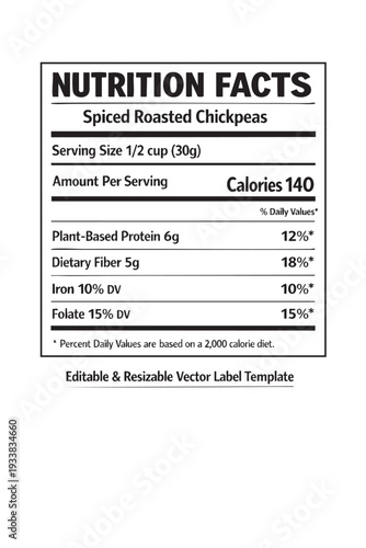 Nutrition facts label template for chickpeas cutout isolated illustration on transparent background layout