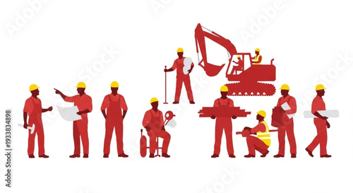 Construction Workers with Excavator Equipment.