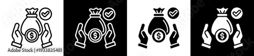 Equity Funding Icon Set In Black And White Filled Style Collection