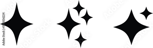Assorted black sparkling icons displayed separately on a pristine plain white background for clarity