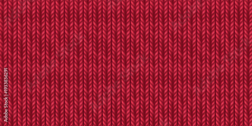 Wool red knit sweater pattern with detailed textile texture, realistic vector background. Seamless winter fabric bg, scarlet cotton cable-knit design, plaid material in warm blue jeans tones.