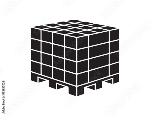 Shrink wrapped warehouse pallet stack for industrial shipping and bulk cargo logistics management icon