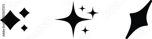 Different shapes of black sparkle and shine icons on a white canvas for visual emphasis
