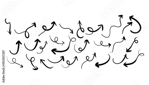 A collection of black arrows on a white background