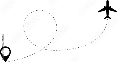 Aircraft flight path background. Airplane icon vector set. Plane flying path illustration. Air travel background design with flight path pattern. Modern airplane travel pattern vector.