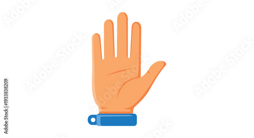 Flat graphic illustration of an open human hand displaying a stop gesture or high five.