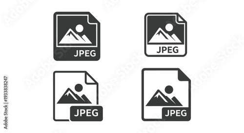 Collection of four minimalist vector graphic icons representing the common jpeg image file format
