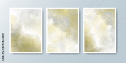 Set of cards with bright colorful vector watercolor background. Design for your date, postcard