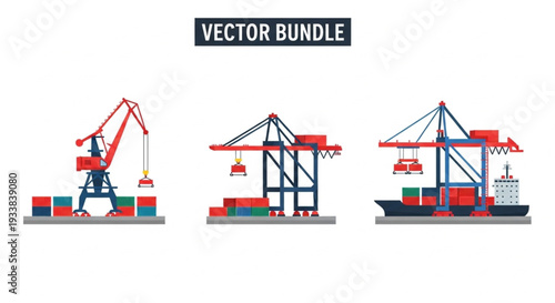 Container Ship Loading Cranes and Cargo Illustration.