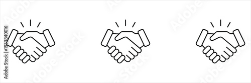 Handshake Agreement Icons with Sparkles and Radiating Lines deal partnership