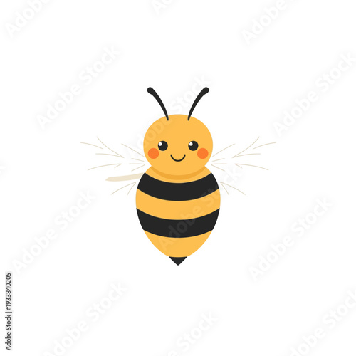 Friendly bee with smiling face and rosy cheeks in flight