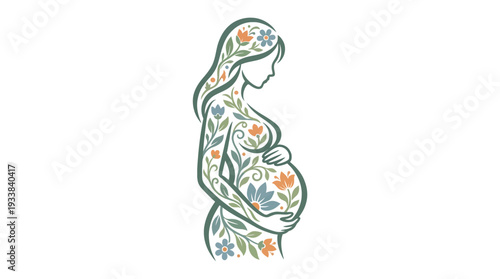 Pregnant woman in profile with floral pattern on her body