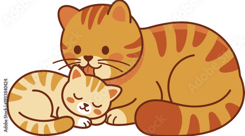 Two cute ginger cats cuddling and sleeping together