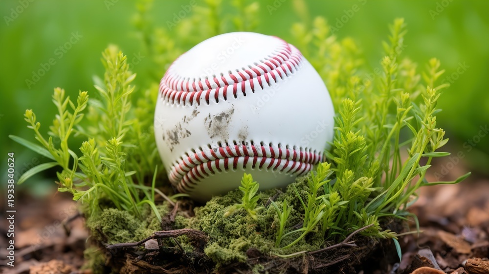 custom made wallpaper toronto digitalBaseball Resting on Green Mossy Ground