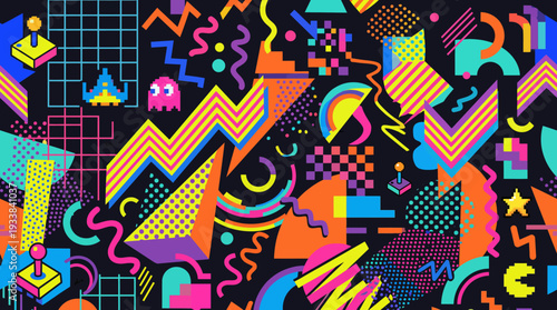 Vibrant Retro Video Game Elements Collage.