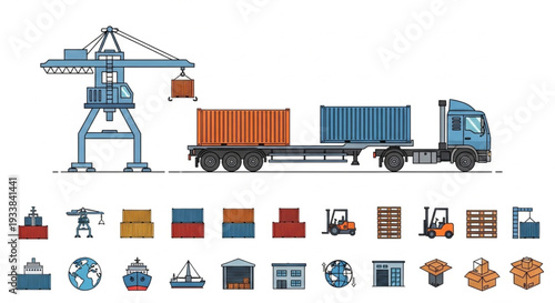 Container Ship Crane Truck Logistics Cargo Transport.