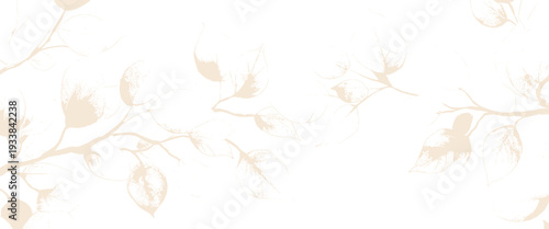 Light beige branches with delicate leaves on a white background