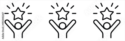 Three Stick Figure Icons Celebrating a Star on a White Background untitled