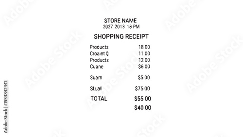 Close-up of a retail receipt with itemized prices, totals, and store details in a busy checkout scene.