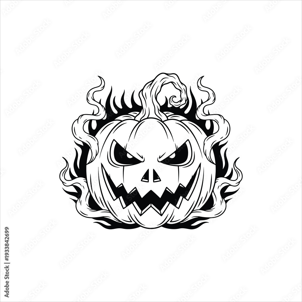 Fototapeta premium Scary Flaming Halloween Pumpkin Vector Illustration