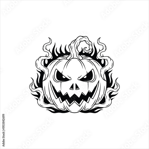 Scary Flaming Halloween Pumpkin Vector Illustration
