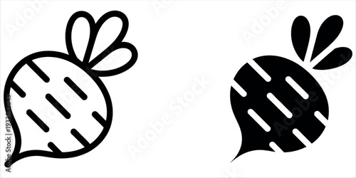 Beetroot Vegetable Icon Set with Outline and Solid Silhouette Organic Food Symbols Vector Illustration.