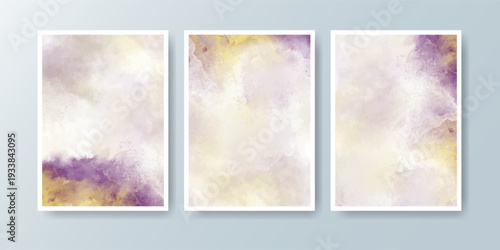 Set of cards with bright colorful vector watercolor background. Design for your date, postcard