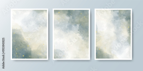 Set of cards with bright colorful vector watercolor background. Design for your date, postcard