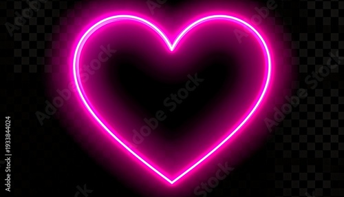 A neon pink heart outline glows on a black background with subtle grid