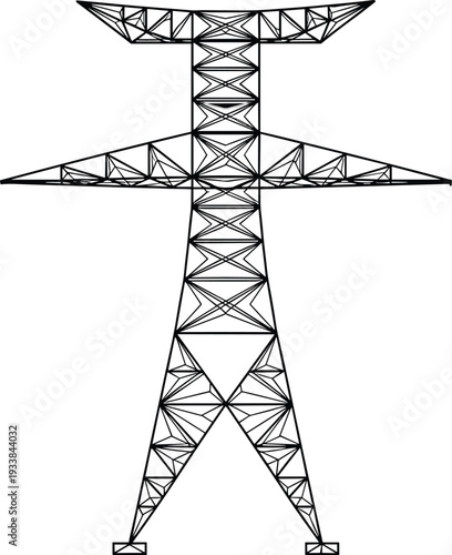 High voltage transmission tower silhouette, electrical power line pylon isolated vector illustration