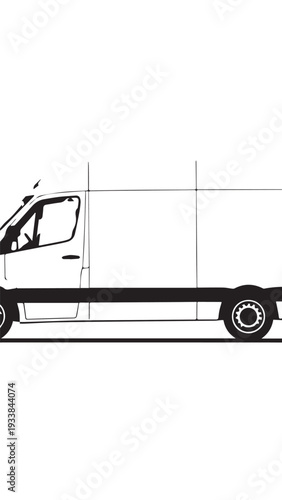 Side view outline of a delivery van in black and white, a simple truck silhouette.