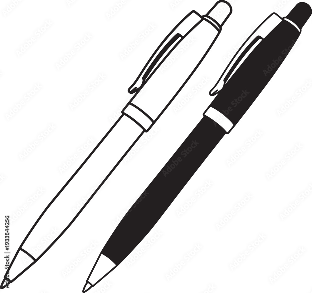 Fototapeta premium Black and white ballpoint pens side by side also transparent background black pen white pen writing tools