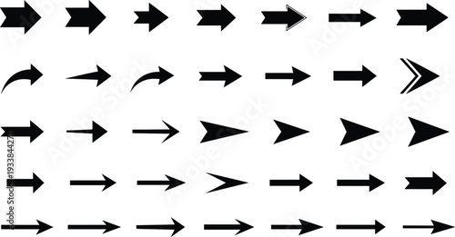 Arrow icon collection set, black directional symbols isolated vector illustration