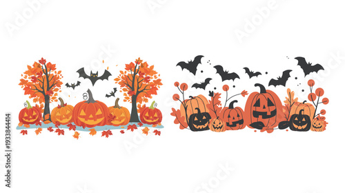 Halloween-themed  featuring pumpkins and bats, spooky seasonal home decor vector illustration