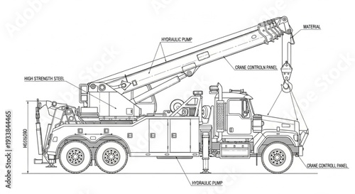 Crane Truck Technical Diagram Illustration.