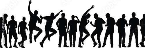 Men dancing silhouettes collection, male party dancers isolated vector set on white background