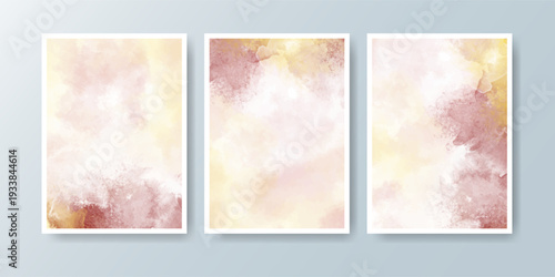 Set of cards with bright colorful vector watercolor background. Design for your date, postcard