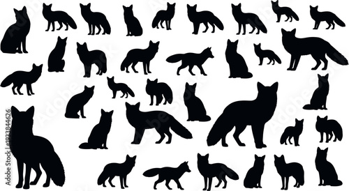Collection of various fox silhouettes in different poses and sizes