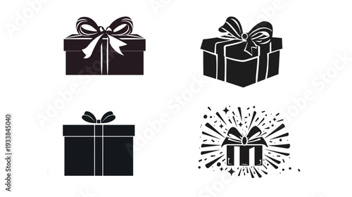 Gift box surprise black silhouette vector design, present icon