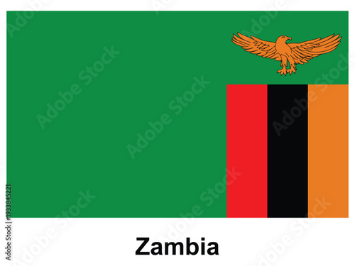 Flag of Zambia with Eagle Symbol on Green Background and Bold Colors